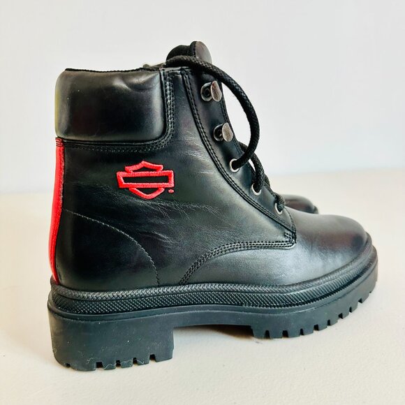 HARLEY DAVIDSON TRESSLER BLACK WITH RED HD LOGO LEATHER BOOTS D87288 - Picture 3 of 9